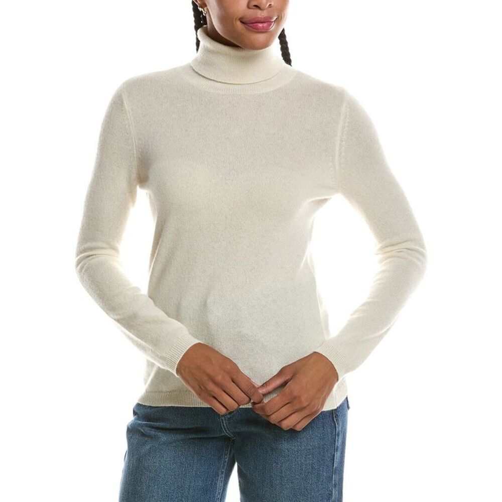 Forte Cashmere Womens Basic Turtleneck 100% Cashmere Pullover, White